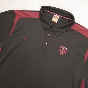 Texas A&M Aggies Polo Shirt Mens Large Maroon Black Nike FitDry College Football